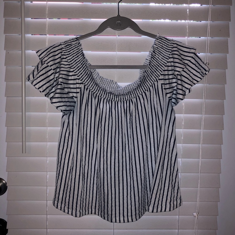 Blue and White Striped Off the Shoulder Top